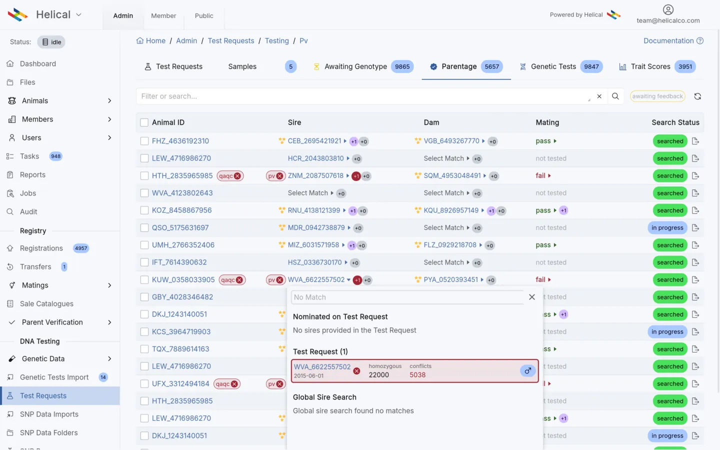 Helical genotypes admin screen